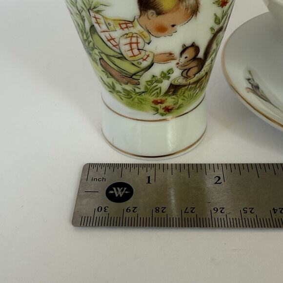Vintage Seyei Nagoya Japan Fine China Children Set Cup Bowl Saucer Boy Squirrel - Picture 8 of 9